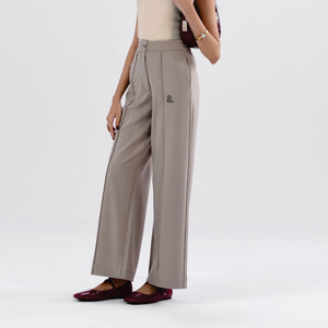 Pantalon large gris pour femme, taille haute, plissé, coupe ample, longueur intégrale, couleur unie, style décontracté avec poches et braguette boutonnée - Product Image 2