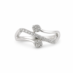 925 Sterling Silver Womens <b>Open</b> Wave <b>Ring</b> with Cubic Zirconia Pave and Cluster Accents Modern Minimalist Design High Polish Fini - Product Image 1