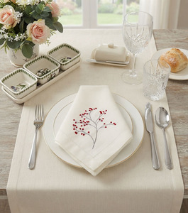 Custom Embroidered Winterberry Dinner <b>Cloth</b> Napkin <b>Linen</b> Hemstitch <b>Table</b> Napkins for Home Hotel Wedding Other Special Occasions - Product Image 1