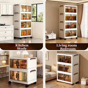 Carrito de Almacenamiento de Plástico de 5 Niveles con Puertas y Ruedas, Organizador Apilable Ajustable para Hogar, Oficina y Garaje - Product Image 5
