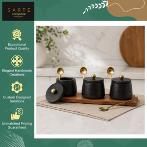 Indian Supplier Customized Color Size Eco-Friendly Luxury Stylish Handmade Modern Marble Wood Metal Condiments Set <b>Easter</b> - Product Image 4