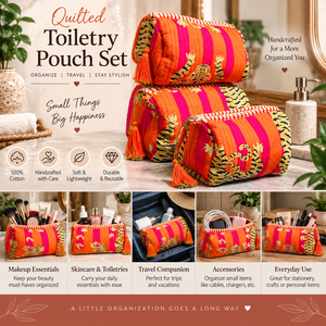 Tiger Print Handmade Quilted Cotton Zipper 3-Piece Toiletry Pouch for Printed Makeup Accessories <b>Bag</b> Travel Organizer Beauty - Product Image 5