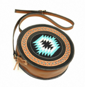 Bolso bandolera redondo estilo cantina occidental con diseño de alfombra azteca, bolso cruzado bohemio estilo western de calidad premium al por mayor - Product Image 2