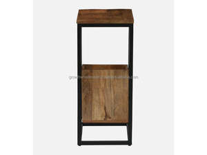 Table d'appoint moderne pour canapé, porte-revues, plateau en bois de manguier, table d'appoint minimaliste pour salon, style industriel - Product Image 5