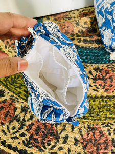 Set of 3 Quilted Cotton Makeup <b>Bags</b>, Indian Block Print <b>Toiletry</b> Organizer <b>Bag</b> Set, Waterproof Lined <b>Toiletry</b> Pouches - Product Image 5