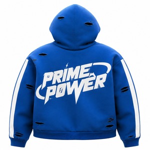ชุดเซ็ตแทรคสูทสีน้ำเงินพร้อมฮู้ด แบรนด์ Prime Power แบบซิปเต็มตัว สไตล์สตรีทแวร์ สำหรับผู้ใหญ่ ไซส์ใหญ่พิเศษ ชุดสองชิ้นเข้าชุดกัน รับผลิตแบบ OEM ODM - Product Image 3