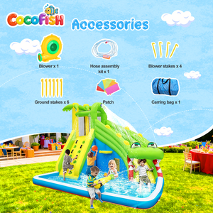 Cocofish Toboggan Aquatique Gonflable en Tissu Oxford 5 en 1, Château Gonflable Crocodile avec Toboggan Aquatique Humide, Parc Aquatique pour Fête d'Anniversaire d'Enfants - Product Image 4