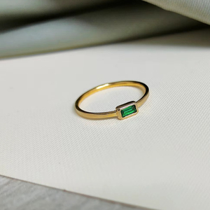Custom Bohemian Christian Lab Emerald Baguette Cut <b>Ring</b> 14K 18K Gold Plated Thin Band <b>Stacking</b> <b>Ring</b> Manufacturer Direct - Product Image 1