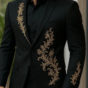 Blazer de luxe sur mesure pour homme, broderie de perles et de cristaux lourds, en coton, forme rectangulaire, pour mariage et événements - Product Image 1