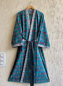 Bata Kimono Larga Informal de Manga Larga con Cuello en V, Estampado Floral, Tejida a Mano, 100% Algodón, de Secado Rápido, para Mujer, para la Playa - Product Image 3