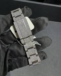 Montre Hip Hop de Luxe Iced Out, Cadran Romain en Acier Inoxydable Argenté avec Diamants, Style Bling Bling Rapper, Mouvement ETA, Boîtier 40mm - Product Image 5