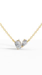 Collier Toi et Moi en diamant de laboratoire avec pierres taillées coussin et poire en or 18 carats, symbole d'amour éternel - Product Image 3