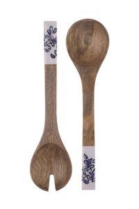 Juego de servidores de ensalada de diseño moderno con mango de madera natural y estampado en esmalte, cubiertos para servir ensalada a precio mayorista - Product Image 5