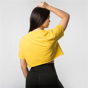 T-shirt court ample et tendance pour femme, col rond, noir teint, pour service OEM, nouvelle mode - Product Image 3