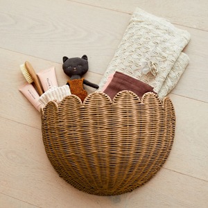 Scallop edge rattan <b>wall</b> hanging <b>basket</b> organiser handcrafted <b>baskets</b> for <b>storage</b> & decoration - Product Image 2