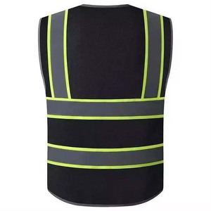 Chaleco reflectante negro de alta visibilidad sin mangas con cremallera frontal y espalda de malla para trabajo - Product Image 2