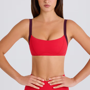 OEM Manufacturer Custom Logo Women's Contrast Double <b>Layer</b> Sports Bra With Adjustable Strap - Product Image 5