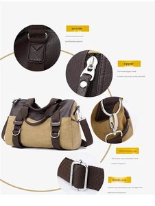 Classic Canvas Handbag with Adjustable Strap Tan Color Convenient Handle Style - Product Image 2