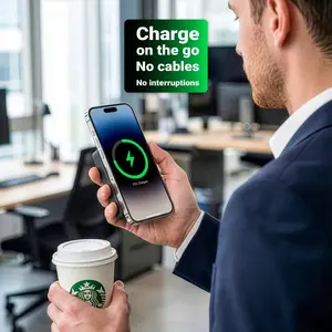 Batterie externe sans fil 15W à charge rapide pour MagSafe, 10K mAh, avec logo lumineux, entrée Type-C, en plastique, batterie Li-Polymère - Product Image 1