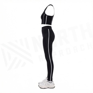 Ensemble de yoga 2 pièces North Approach noir sans couture : Leggings longs et crop top dos nageur taille haute – Tenue de sport - Product Image 4