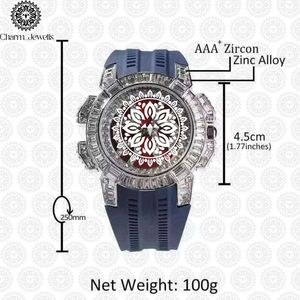 Charm_Jewells Montre de luxe en acier inoxydable, boîtier rond de 42 mm, quartz analogique, cristal saphir, bracelet en silicone, unisexe - Product Image 5