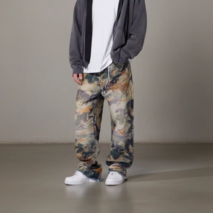 Jeans en denim personnalisés de haute qualité, lavage vintage, impression 3D, effet vieilli, coupe large, streetwear, hip-hop, OEM ODM, coton, jeans en denim pour hommes - Product Image 1