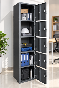 Gray 5 Tier Metal <b>Locker</b> Cabinet with Locks Vents and Nameplates Freestanding <b>Storage</b> Unit - Product Image 4
