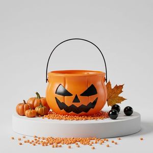 Seau à bonbons en plastique orange en forme de citrouille avec poignée pour Halloween, idéal pour l'emballage de bonbons de la fête de la Toussaint, fabriqué au Vietnam - Product Image 2