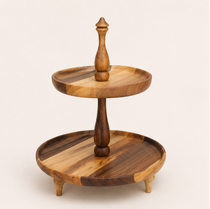 Acacia Wood 2 Tier Cake <b>Stand</b> Wooden Dessert Display Tray for Wedding Birthday Party & Afternoon <b>Tea</b> Serving <b>Stand</b> - Product Image 3