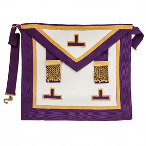 Tablier violet en similicuir pour Maître de la franc-maçonnerie. Glandes décoratives. 39x33cm Memphis-Misraim, Regalia en cuir premium brodé à la machine - Product Image 1