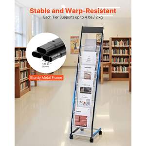 Narrow 6-Tier Metal Brochure Display Magazine Rack Floor-Standing Wheels <b>Shop</b> Exhibitions Office Movable Newspaper D0100X38EAP - Product Image 3