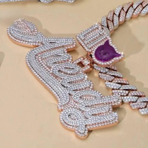 KRISHNAM JEWELS Pendentif personnalisé lettre BAL, Moissanite sertie, Argent sterling plaqué or, Collier unisexe Hip Hop pour homme - Product Image 1