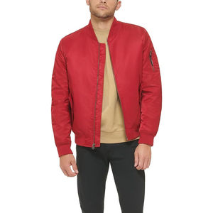 PREMIUM MEN'S RED BOMBER <b>JACKET</b> <b>ZIP</b> <b>UP</b> CASUAL OUTERWEAR WITH RIBBED COLLAR CUFFS HEM SIDE POCKETS AND SLEEVE UTILITY POCKET - Product Image 2