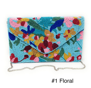 Handmade Beaded Floral Clutch Purse Rectangular Envelope <b>Bag</b> Detachable Silver Chain Lightweight Cross-<b>stitching</b> Needlework - Product Image 6