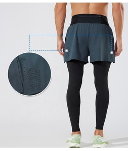 Pantalones Cortos de Malla para Hombre con Cintura Elástica 2 en 1, Leggings de Running, 2 Piezas, Colores Personalizados, Sólidos, de Secado Rápido, Deportivos, con Cordón Ajustable, para Gimnasio - Product Image 3