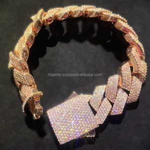 Pulseras Cubanas de Oro de 14K con Diamantes de Moissanita Cultivados en Laboratorio, Joyería Hip Hop, Cadenas Cubanas Iced con Corte Brillante Certificado - Product Image 2