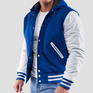 Blouson universitaire décontracté pour homme en laine gris et noir, coupe droite, couleur unie, tissé, avec fermeture éclair et imprimé délavé - Product Image 5