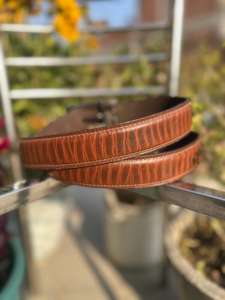 <b>Vintage</b> Western Casual Formal <b>Belt</b> Handcrafted Brown Crocodile Embroidery Durable Iron Buckle 3.5cm Width 120cm Length - Product Image 2