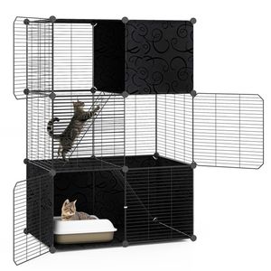 Tiragraffi per Gatti da Interno XL da 44 Pollici con Posti di Tuffo a Più Livelli, Amaca e Palline Appese, Nero - Product Image 1