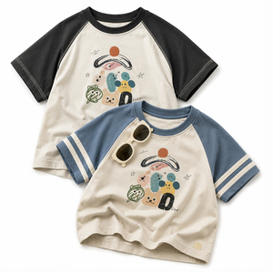 เสื้อยืดเด็กแขนสั้นลายการ์ตูนผ้าคอตตอนผสมสไตล์ลำลองสำหรับเด็กชายและเด็กหญิงใส่สบายในชีวิตประจำวัน - Product Image 6