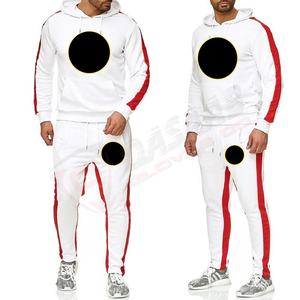 <b>Red</b> Black-Stripes <b>Men's</b> Polyester Cotton <b>Fleece</b> Gym Fitness Yoga Sports Street-Wear Custom Logo Set OEM Tracksuits - Product Image 2