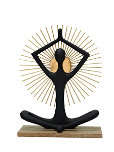 Escultura Moderna de Yoga y Meditación en Aluminio - Figura Zen con Diseño de Rayos de Sol en Negro y Dorado sobre Base de Madera para Decoración de Hogar u Oficina - Product Image 2