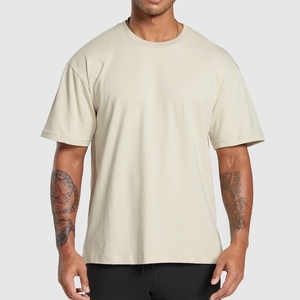 T-shirt à manches courtes pour homme, blanc cassé, col rond, coupe classique, jersey décontracté, 100% coton, couleur unie - Product Image 2