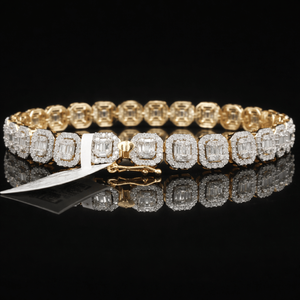 Pulsera de tenis de oro amarillo de 10 quilates con diamantes de 4.7 quilates |   Joyería de Lujo para Mujer con Corte Brillante en Forma Cuadrada, 14.962 g, Diseño Elegante Premium - Product Image 2