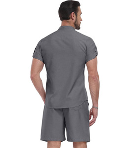 Ensemble décontracté raffiné à capuche, uni texturé, à manches courtes, coupe décontractée, avec cordon de serrage, short assorti, en tissu doux et respirant - Product Image 3