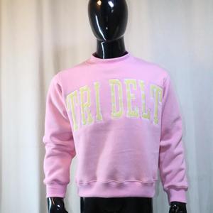 เสื้อสเวตเชิ้ตคอกลมไตรเดลต้า สีชมพู พิมพ์ลายตัวอักษรสีเหลือง ทรงปกติ ใส่ได้ทั้งชายและหญิง สไตล์ลำลองสำหรับฤดูใบไม้ร่วง ผ้าฟลีซเนื้อละเอียด - Product Image 1