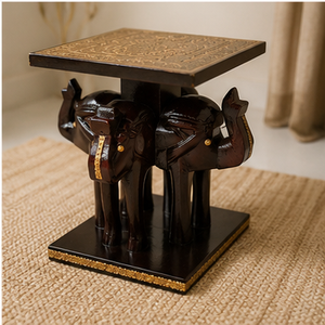 Taburete de Madera Hecho a Mano con Forma de Elefante, Elevador de Mesa Rectangular, Mueble de Estilo Asiático para el Hogar, Decoración de Sala de Estar, Acabado Antiguo Duradero - Product Image 4