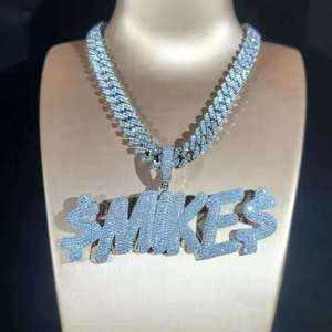 Collar con Colgante de Letra Inicial Personalizada, Nombre en Mayúscula, Moissanita de 9mm, Cadena Cubana de Plata, para Hombre y Mujer, Estilo Hip Hop - Product Image 1