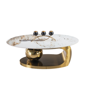 Table basse en métal de luxe italienne de forme ovale pour salon et décoration d'hôtel - Product Image 4