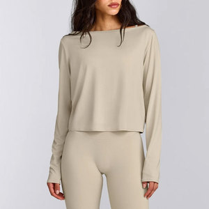 Latest Sports Arrival Summer Material Sweat Wicking Comfortable <b>Long</b> Sleeve Wide Neck <b>Women</b> Thumb Hole Cuffs Workout <b>Shirt</b> - Product Image 1